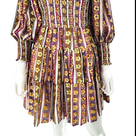 Oliphant NEW Petal Smocked Flirty 3/4 Sleeve Smocked Floral Mini Dress Size S - Picture 8 of 9